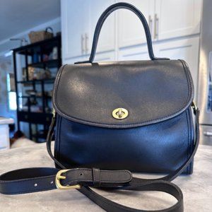 Vintage Coach Manor Crossbody Satchel in Black Leather (#9977)